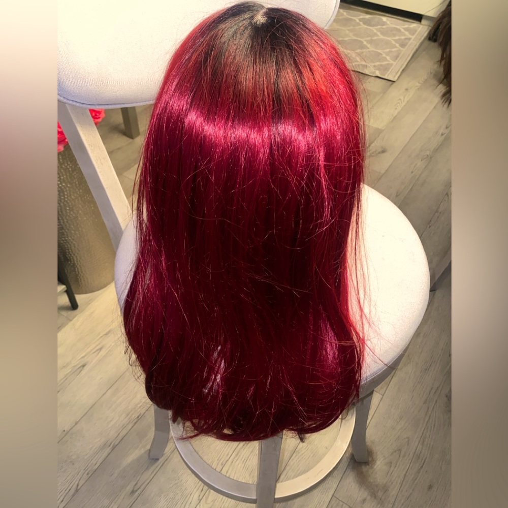 Brand new bright red-plum synthetic wig by SIS wigs